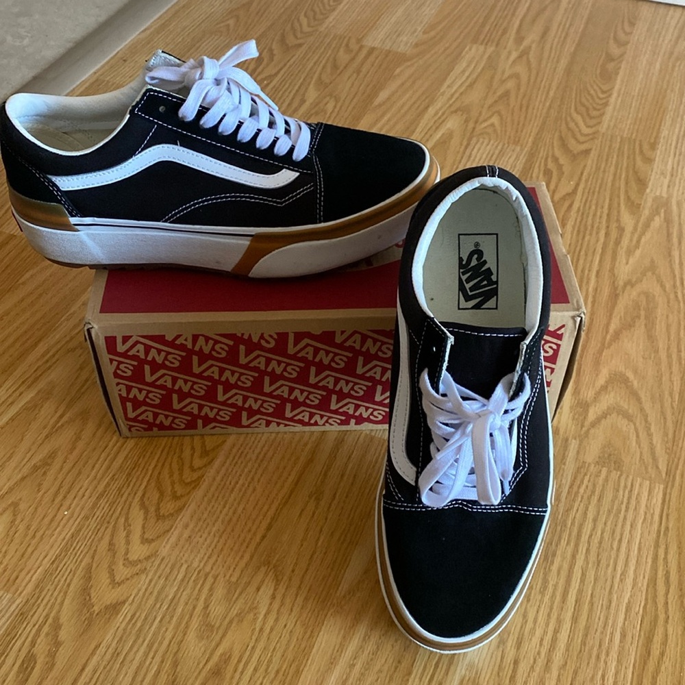 Size 11 Vans off the wall stacked shoes , black and white..